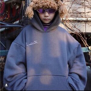 Thirteen Studios Charcoal Two Layer Hoodie Bleached Acid Washed Black Pink Lilac